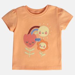 MINI KLUB Cotton Half Sleeves Floral Embroidered Top - Peach-image-31