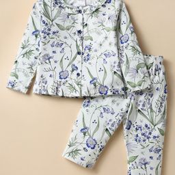 Smarty Girls 100% Cotton Full Sleeves Co-Ords Night Suit With Floral Print - White-image-69
