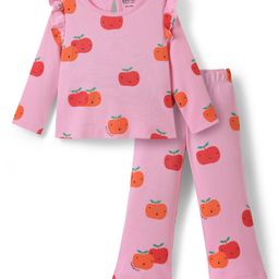 Bonfino 100% Cotton Knit Full Sleeves Co-ords T-Shirt & Wideleg Leggings Set with Pumpkin Print - Pink-image-61