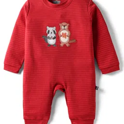 Mini Taurus Interlock Knit Full Sleeves Romper With Animal Embroidery - Maroon-picture-33