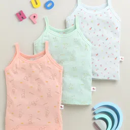 BUMZEE Cotton Sleeveless Slips with Animal & Tropical Theme Print Pack of 3 - Peach Light Green & Light Blue-picture-23