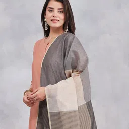 Fabindia Striped Woven Design Zari Cotton Silk Dupatta-picture-9