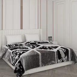 Monte Carlo Grey & Black Abstract Mild Winter 850 GSM Double Bed Blanket-29