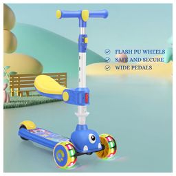 Little Olive Double Deck Scooter with LED Lights Adjustable Handlebar & Lean-to-Steer Technology- Blue image 3