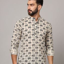 JAPER KURTI Ethnic Motifs Printed Band Collar Pure Cotton Short Kurta-picture-13