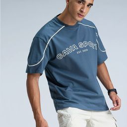 CAVA Men Steel Blue Round Neck Oversized Jersey Tshirts-image-55