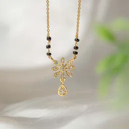 Mesmerize Stainless Steel Gold-Plated Artificial Stones and Beads Floral Drop Mangalsutra-47