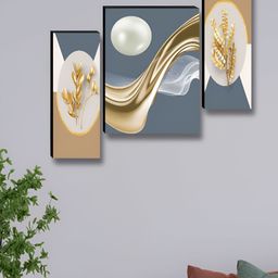 Myntra Elegant Homes Grey & Beige 3 Pcs Leaf Floral & Botanical Synthetic Wood Wall Art-3