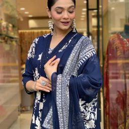 ARANGETRAM Women Floral Yoke Design Regular Kurta with Trousers & With Dupatta image 2