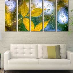 999Store Yellow & Green 5 Panel Leaves Wall Art-image-3