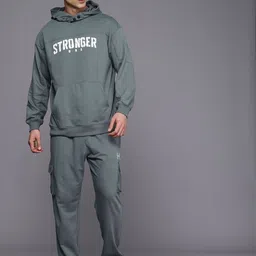 HRX by Hrithik Roshan IRONTRIBE Typography Hooded Training Sweatshirt & Joggers Tracksuit-image-97