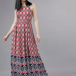 Tokyo Talkies Maroon Boho Print Viscose Maxi Strappy Dress-image-60