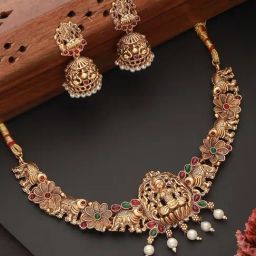 Aatmana Gold-Plated Pink & Green Stone Studded Handcrafted Temple Jewellery Set-17