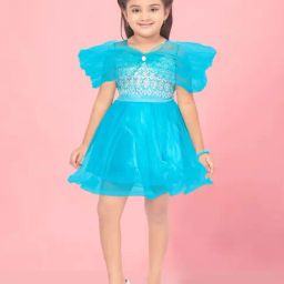 Aarika Kids Firozi Blue Embroidered Frock Dress-image-90