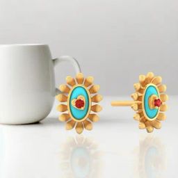 P.C. Chandra Jewellers 14KT Yellow Gold Sun Designed Studs Earrings With Heart In The Centre-image-1