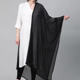 ADA Black Solid Sustainable Handloom Dupatta with Chikankari Hand Embroidery-picture-10