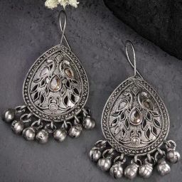 Karatcart Oxidized Silver Flaming Peacock Design Dangler Earrings for Women-22