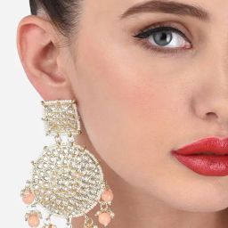 Zaveri Pearls Peach Beads Traditional Kundan Dangler Earrings - ZPFK12936-28