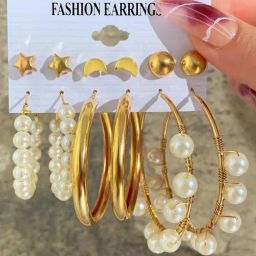 Karatcart Combo Of 6 Gold Tone Fashion Pearl & Girls Hoop Earrings for Women - Set of 6-11