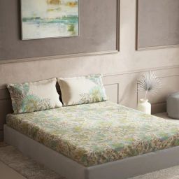 DDecor Ethnic Green 136 TC Cotton King Bedsheet with 2 Pillow Covers-picture-5
