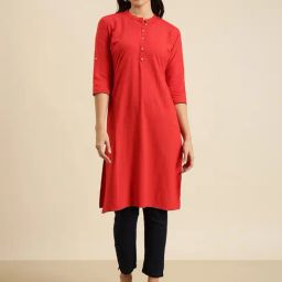 SHOWOFF Red Regular Fit Kurta-13