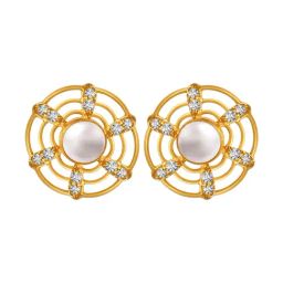 P.C. Chandra Jewellers 22KT Yellow Gold Studs Earrings With A Pearl and Stone Detailing-image-39