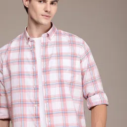 Nautica Classic Tartan Checks Textured Pure Cotton Casual Shirt-image-53