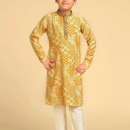 Kisah Kids Yellow Printed KurtaSets-image-35