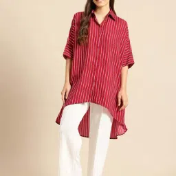 Qurvii Maroon Striped Tunic-image-65