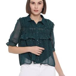 Oxolloxo Teal Embellished Forest Surley Clause Shirt-picture-0