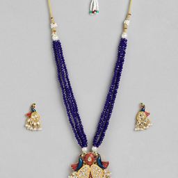 Anouk Blue Beaded Meenakari Pendent Necklace Earring Set-image-11