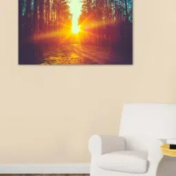 999store Black & Yellow Forest Road Under Sunset Sunbeams Canvas Painting-picture-14