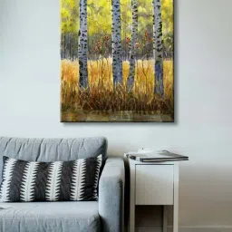 999store Yellow & Grey Autumn Birch Trees In Shadow Canvas Painting-13