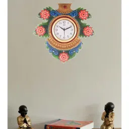 eCraftIndia Floral Lead Shape Wooden Handcrafted Wooden Wall Clock-image-4