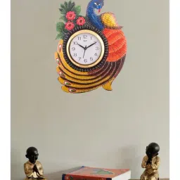 eCraftIndia Exotic and Stylish Colorful Peacock Wooden Handcrafted Wooden Wall Clock-21