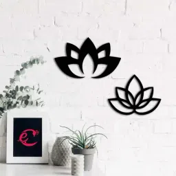 eCraftIndia '2 Lotus' Black Engineered Wood Wall Art Cutout, Ready to Hang Home Decor-17