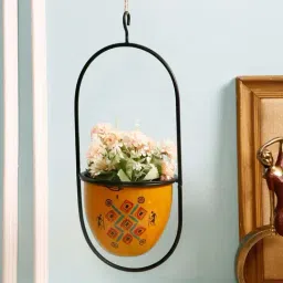 Aapno Rajasthan Yellow & Blue Metal Planter - Set of 1-46