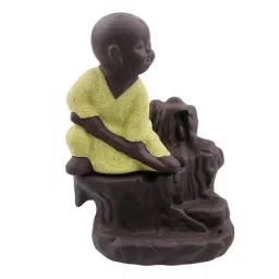 Karate Style Monk Buddha Decorative Showpiece with 10 free Smoke Backflow Scented Cone Incenses-41