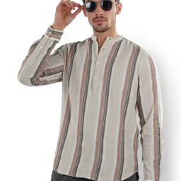 Celio* Brown Regular Fit Striped Shirt-image-74