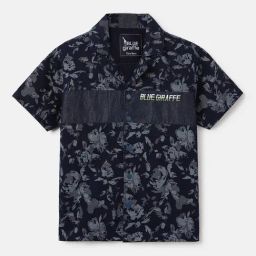 Blue Giraffe Boys Blue Pure Cotton Print Shirt-image-38
