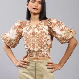 Label Ritu Kumar Brown Printed Crop Top-image-84