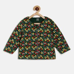 MINIKLUB Kids Dark Green Floral Print Full Sleeves Jacket-image-100