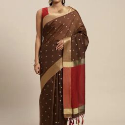 Mimosa Brown Silk Polka Dots Saree With Unstitched Blouse-image-59