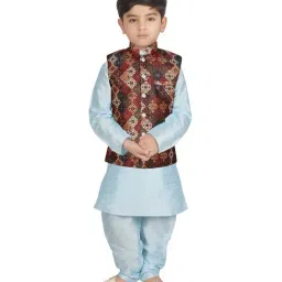 SG Yuvraj Kids Brown & Blue Printed Full Sleeves Kurta Set-image-84