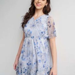 AND Blue Floral Print A Line Dress-image-59