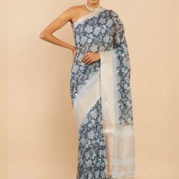 Soch Grey Silk Printed Saree With Unstitched Blouse-image-34