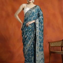 Jaipur Kurti Blue Woven Saree With Unstitched Blouse-image-56