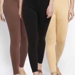 Gracit Black & Skin Mid Rise Leggings - Pack Of 3-image-62