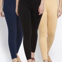 Gracit Black & Skin Mid Rise Leggings - Pack Of 3-image-63
