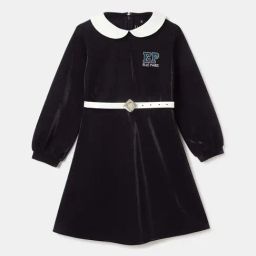 Elle Girls Black Cotton Solid Full Sleeves Dress-image-80